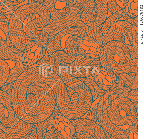 Seamless graphic wallpaper with snakes. Endless linear ornament with reptiles. 126076482