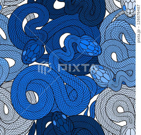 Seamless graphic wallpaper with snakes. Endless linear ornament with reptiles. 126076487