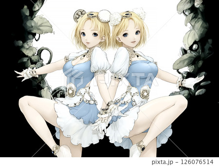 鏡写しの自分と踊る　鏡の妖精のイラスト素材 126076514