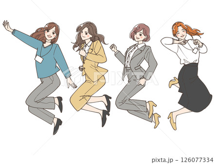 ジャンプしている若い女性のビジネスマンたちのイラストセット 126077334