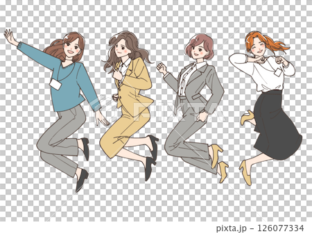 ジャンプしている若い女性のビジネスマンたちのイラストセット 126077334