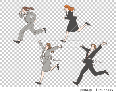 ダッシュしている女性とゴールして喜んでいる男女のビジネスマンのイラストセット競争社会 126077335