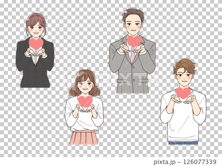 一群年輕人手裡拿著心的插圖 126077339