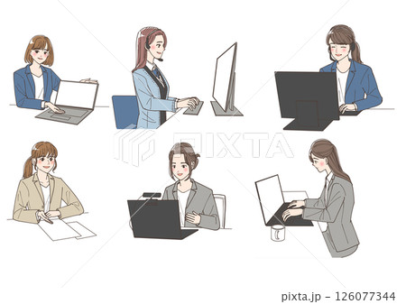 現場で活躍する若い女性のビジネスマンのイラストセット 126077344