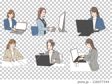 現場で活躍する若い女性のビジネスマンのイラストセット 126077344
