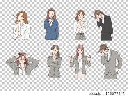 一群年輕男女商人做出各種手勢的插圖 126077345