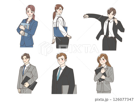 決めポーズをしている若い男女のビジネスマンのイラストセット 126077347