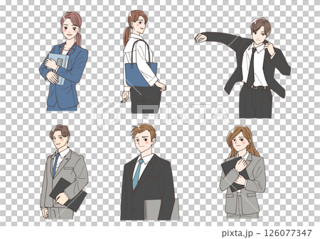 一組年輕男女商人擺姿勢的插圖 一組年輕男女商人擺姿勢的插圖 126077347