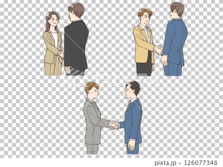 握手をしている若いビジネスマンたちのイラストセット 126077348