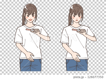 妊娠検査薬の結果を見て喜んでいる女性と驚いている女性のイラストセット 126077350