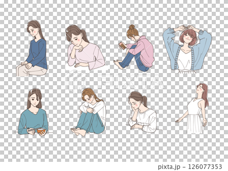 Illustration set of a young woman feeling depressed and a liberated woman 126077353