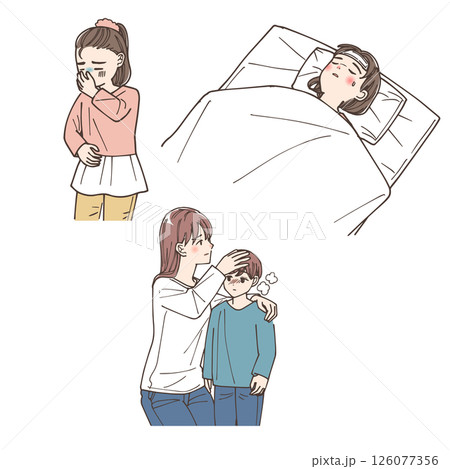 病気になってしまった子供たちのイラストセット 126077356