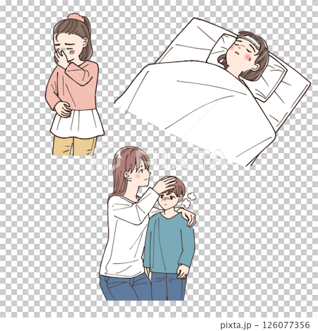 病気になってしまった子供たちのイラストセット 126077356