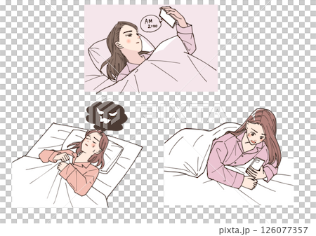 一組有睡眠困難的年輕女性的插圖 126077357