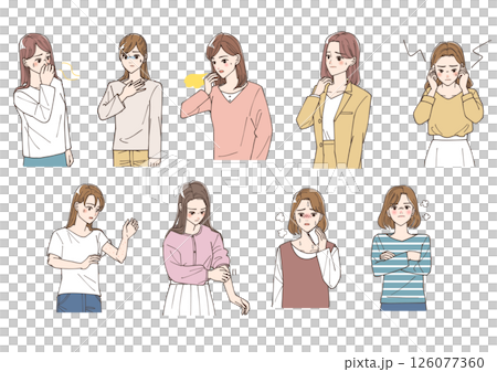 Illustration set of women who have physical discomfort or anxiety 126077360