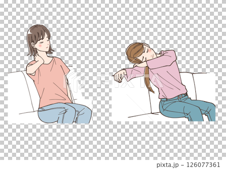 体の不調や疲労を感じている女性のイラストセット 126077361