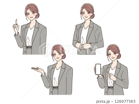 受付の女性の様々なポーズのイラストセット 126077363