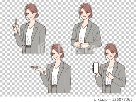 受付の女性の様々なポーズのイラストセット 126077363