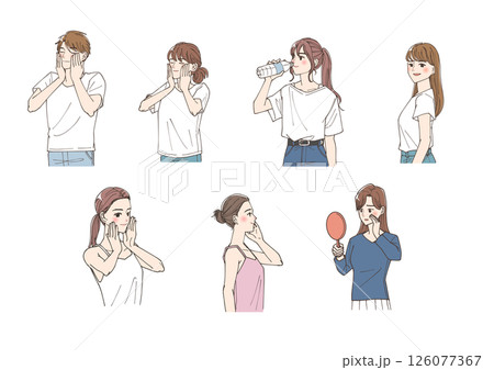 美容に気をつけている若い男性と女性のイラストセット 126077367