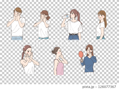 美容に気をつけている若い男性と女性のイラストセット 126077367