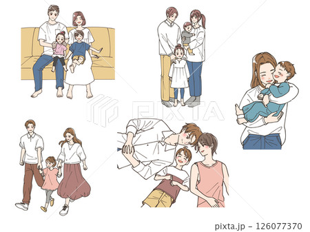 家族の楽しい時間を過ごしている人々のイラストセット 126077370
