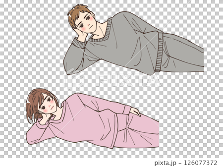 一組男人和女人無精打采地躺著的插圖 126077372