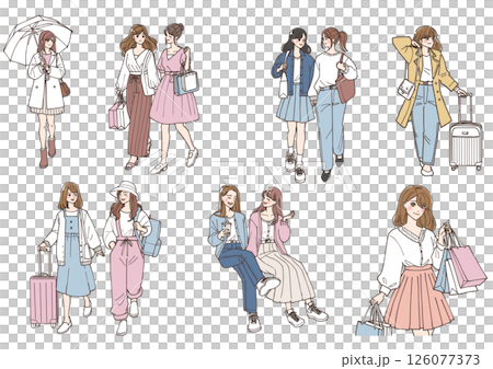 一組喜歡外出的女性插圖 126077373