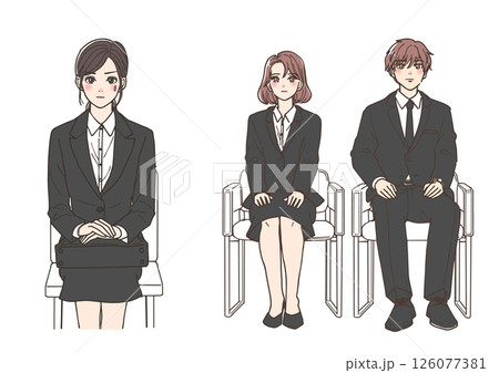 面接を受けている若い男女のイラストセット 面接を受けている若い男女のイラストセット 126077381