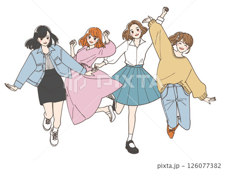 ジャンプしている若い女性たちのイラスト 126077382
