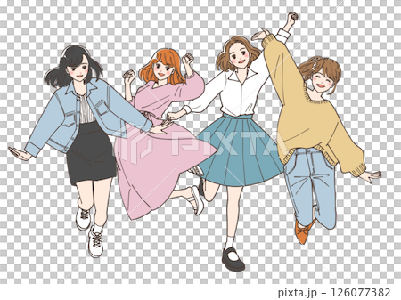 ジャンプしている若い女性たちのイラスト 126077382