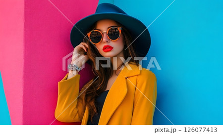 digital influencer in trendy space, modern fashion, Instagram photoshoot, creative expression, 126077413