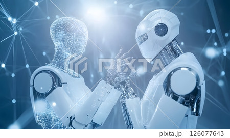 AI-driven smart manufacturing, data analytics, automated assembly line, robots working together, efficient factory floor, 126077643