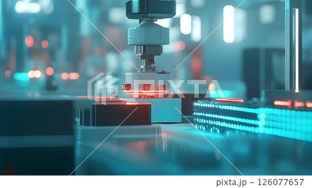 digital production floor, AI-controlled machines, real-time factory data, autonomous manufacturing, seamless automation, 126077657