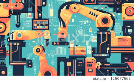 industrial AI technology, robotic arms in factory, smart automation, efficient manufacturing processes, AI optimization, 126077662