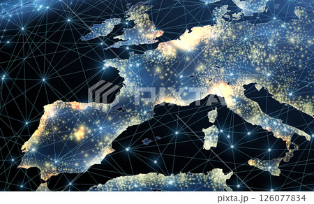 Digital Europe map concept. Global network, cryptocurrency transaction, world transfer. 126077834