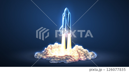 Spaceship takeoff. Rocket launch, Space shuttle, Mission start Spaceship takeoff. Rocket launch, Space shuttle, Mission start 126077835