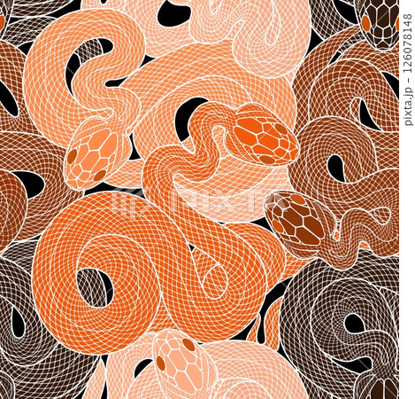 Seamless graphic wallpaper with snakes. Endless linear ornament with reptiles. 126078148