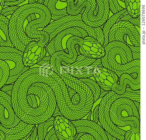 Seamless graphic wallpaper with snakes. Endless linear ornament with reptiles. 126078698