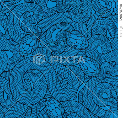 Seamless graphic wallpaper with snakes. Endless linear ornament with reptiles. Seamless graphic wallpaper with snakes. Endless linear ornament with reptiles. 126078740