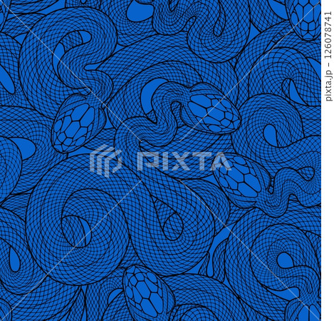 Seamless graphic wallpaper with snakes. Endless linear ornament with reptiles. 126078741
