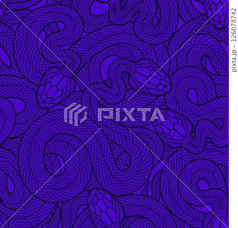 Seamless graphic wallpaper with snakes. Endless linear ornament with reptiles. 126078742
