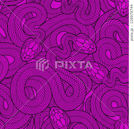 Seamless graphic wallpaper with snakes. Endless linear ornament with reptiles. 126078744