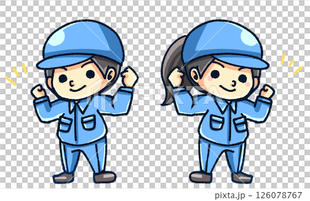 Male and female workers building bicep muscles 126078767