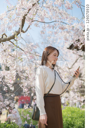 桜の時期に旅行する女性 桜の時期に旅行する女性 126078910