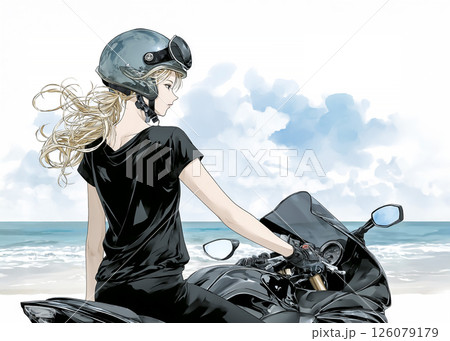 スポーツバイクでツーリングをする女性のイラスト素材 126079179
