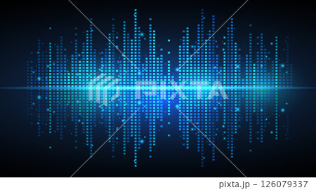 Abstract music neon background. Digital equalizer, audio pattern, sound frequency. 126079337