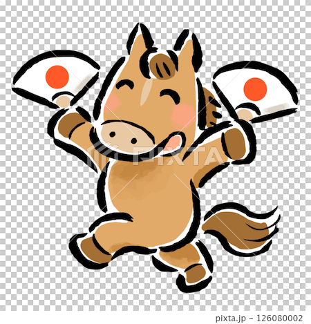 The Chinese zodiac horse (horse) dancing with a folding fan on New Year's Day The Chinese zodiac horse (horse) dancing with a folding fan on New Year's Day 126080002