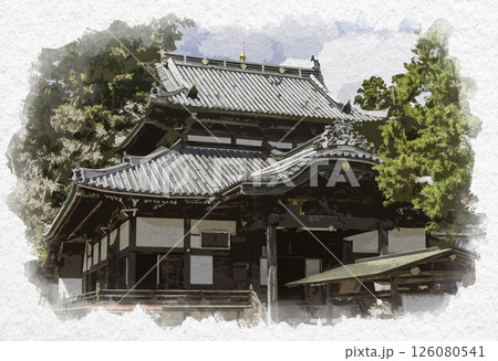 水彩画風　誕生寺　本堂（御影堂）　岡山県久米南町 126080541