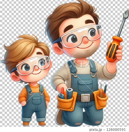 Father and son team working together with tools Father and son team working together with tools 126080591