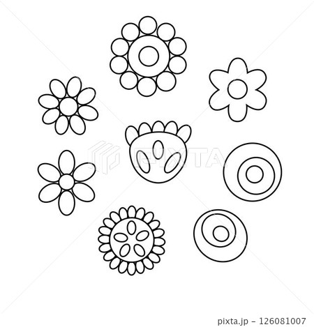 Flowers isolated. Vector graphic line illustration. Floral abstract symbol in simple linear style. Banner, poster, wrapping paper, sticker, print, modern textile design. Flowers isolated. Vector graphic line illustration. Floral abstract symbol in simple linear style. Banner, poster, wrapping paper, sticker, print, modern textile design. 126081007